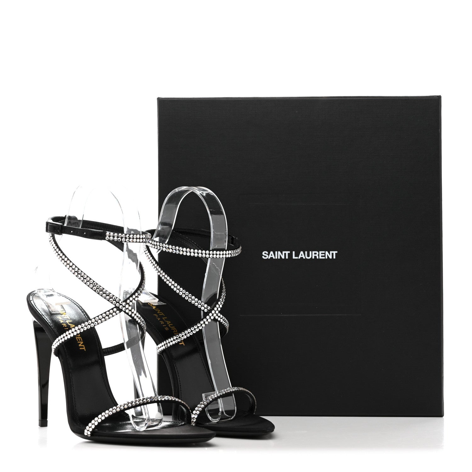 Saint Laurent Crepe Satin Crystal Satine 110 Sandals 36 Black