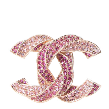 Chanel Crystal Twisted CC Brooch Rose Gold 1 of 5