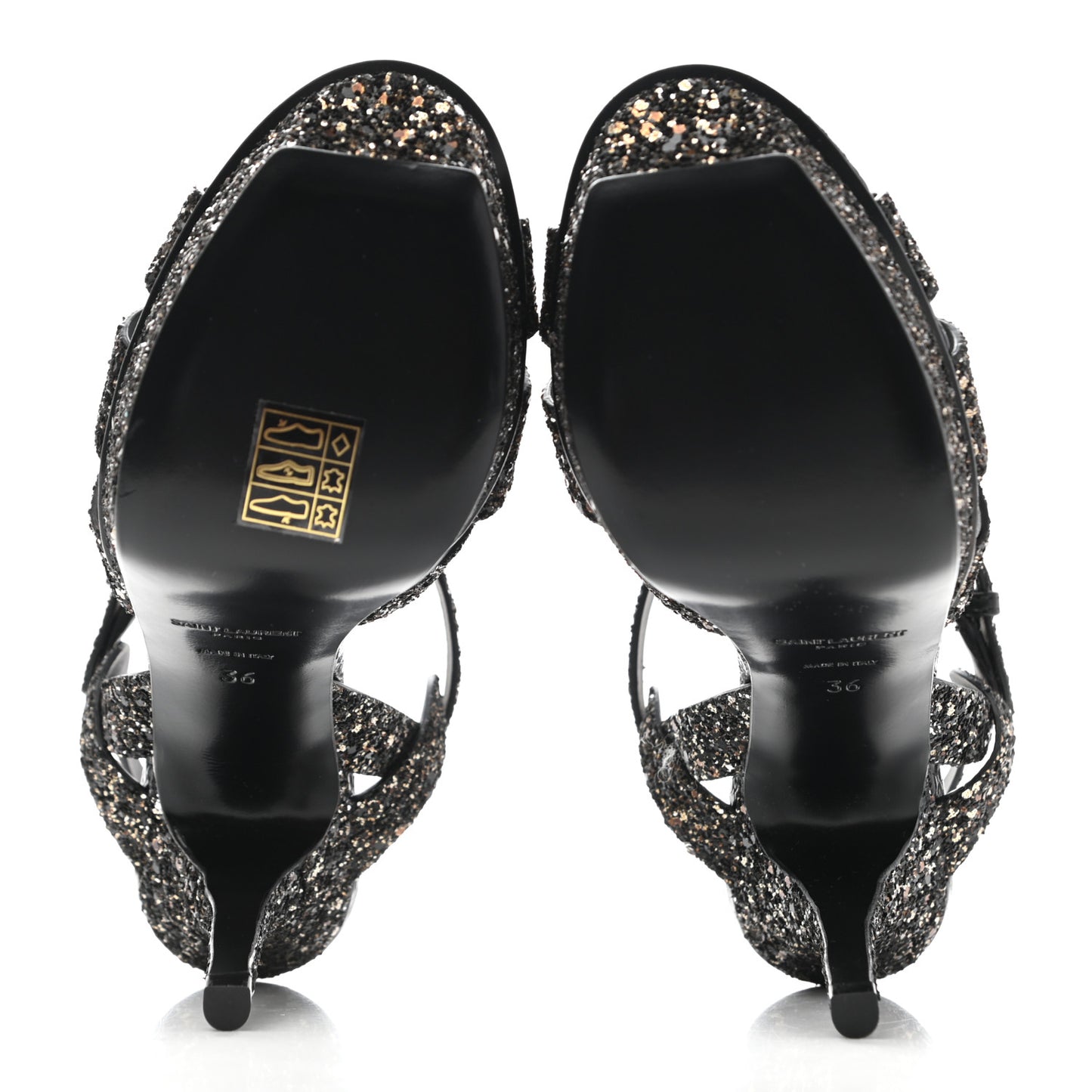 Glitter Calfskin Ayers Tribute 75 Platform Sandals 36 Midnight