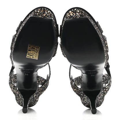 Saint Laurent Glitter Calfskin Ayers Tribute 75 Platform Sandals 36 Midnight 5 of 9