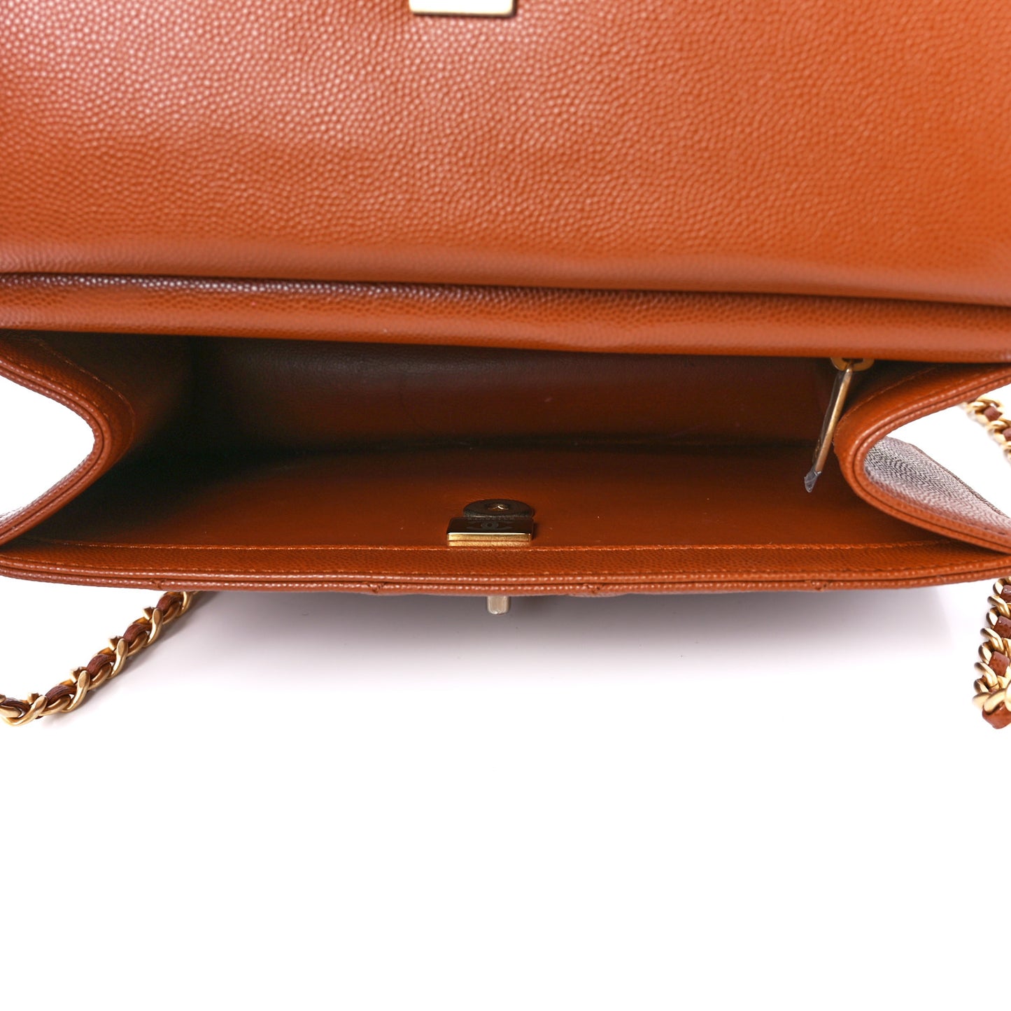 Caviar Quilted Chain Flap Light Brown