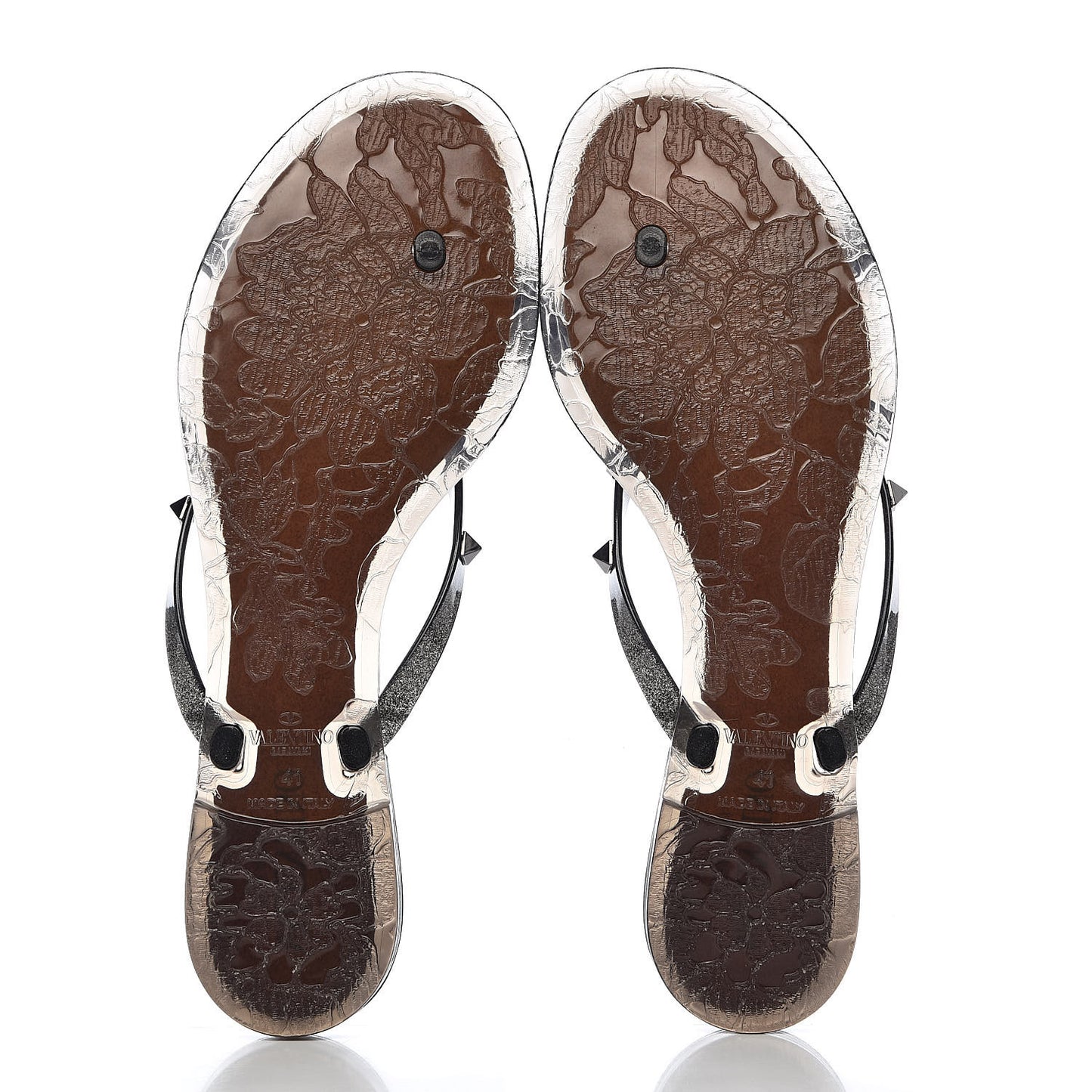 PVC Jelly Rockstud Bow Thong Sandals 41 Black