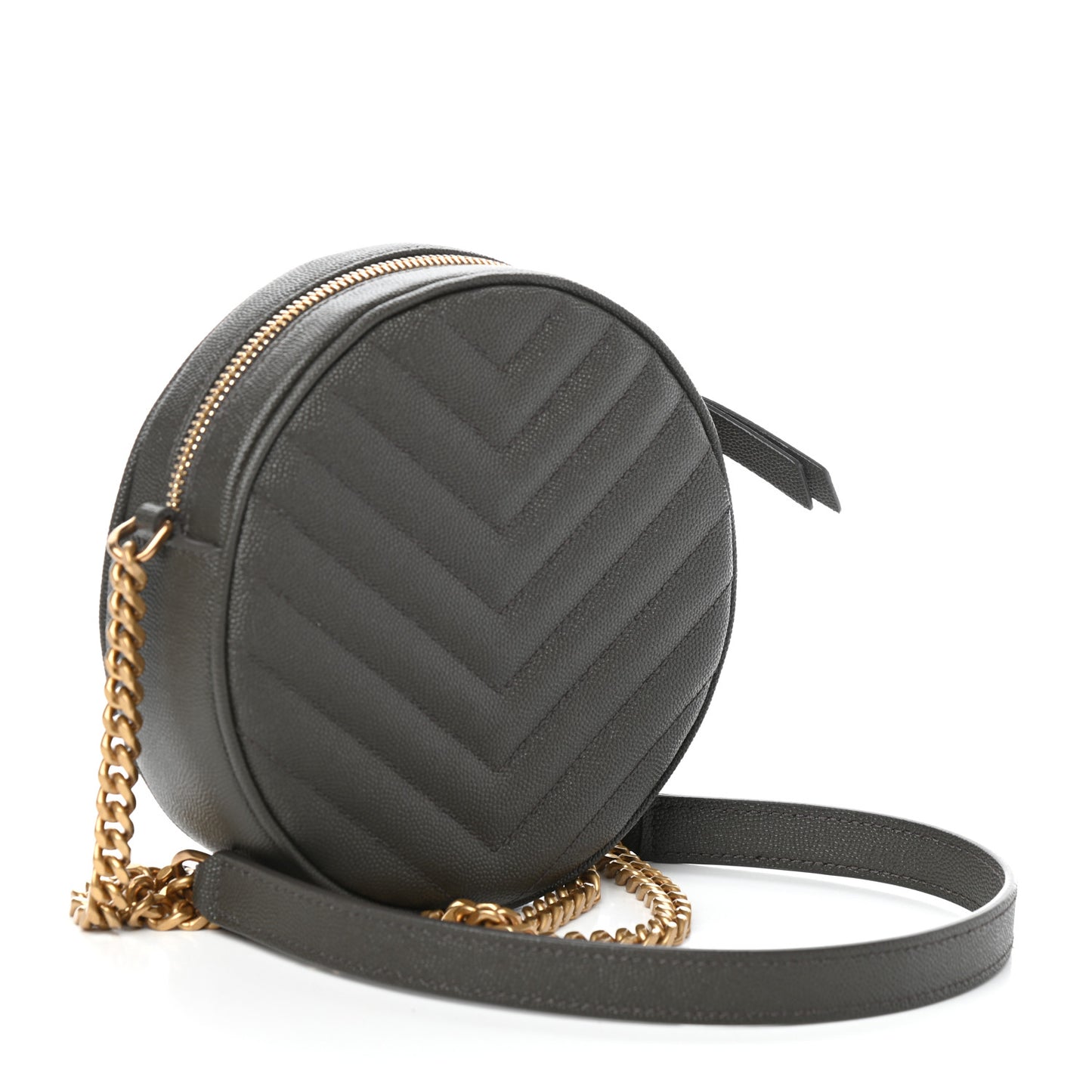 Grain De Poudre Matelasse Chevron Quilted Round Vinyle Camera Bag Pebble
