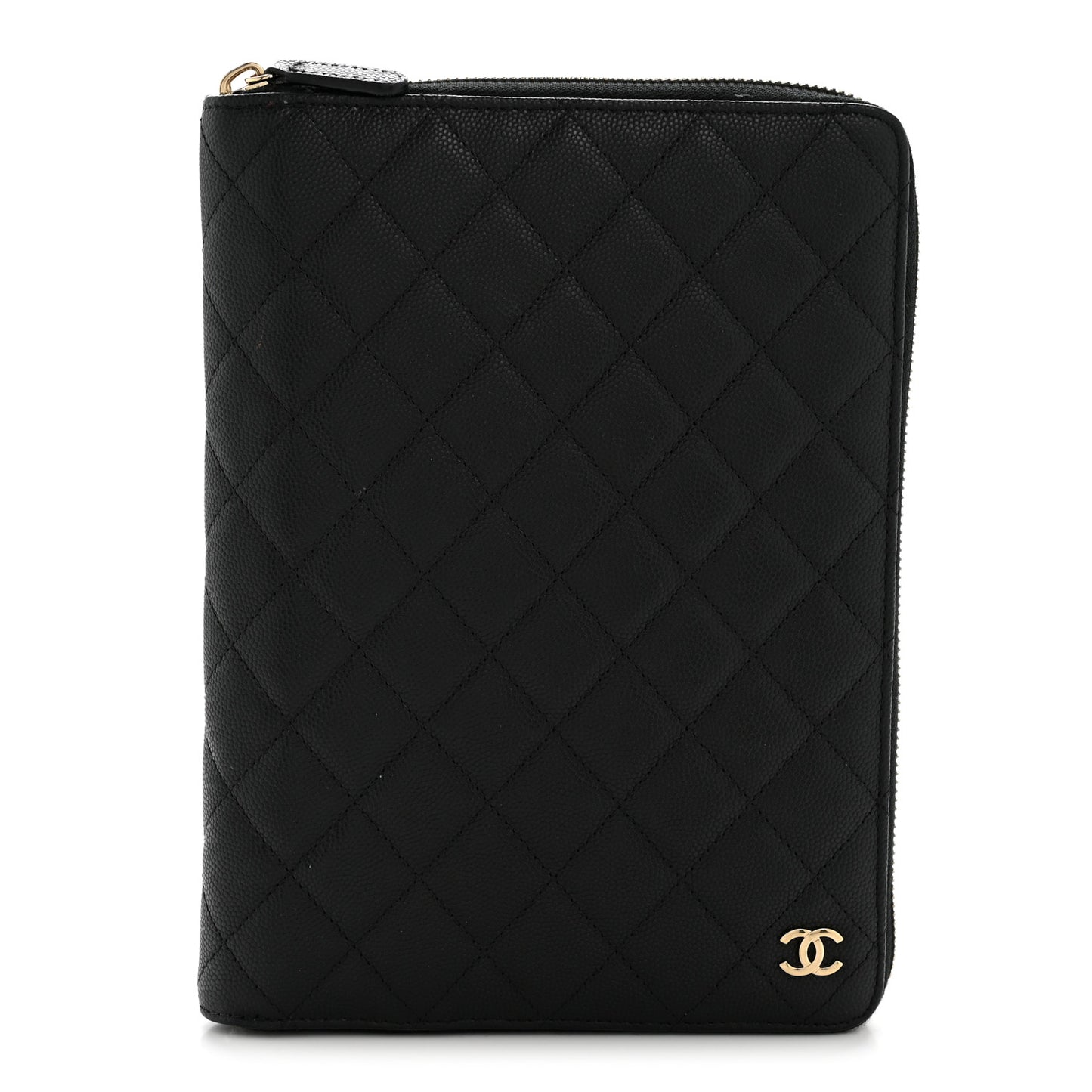 Caviar Quilted Zip Around Notebook Agenda Cover Black