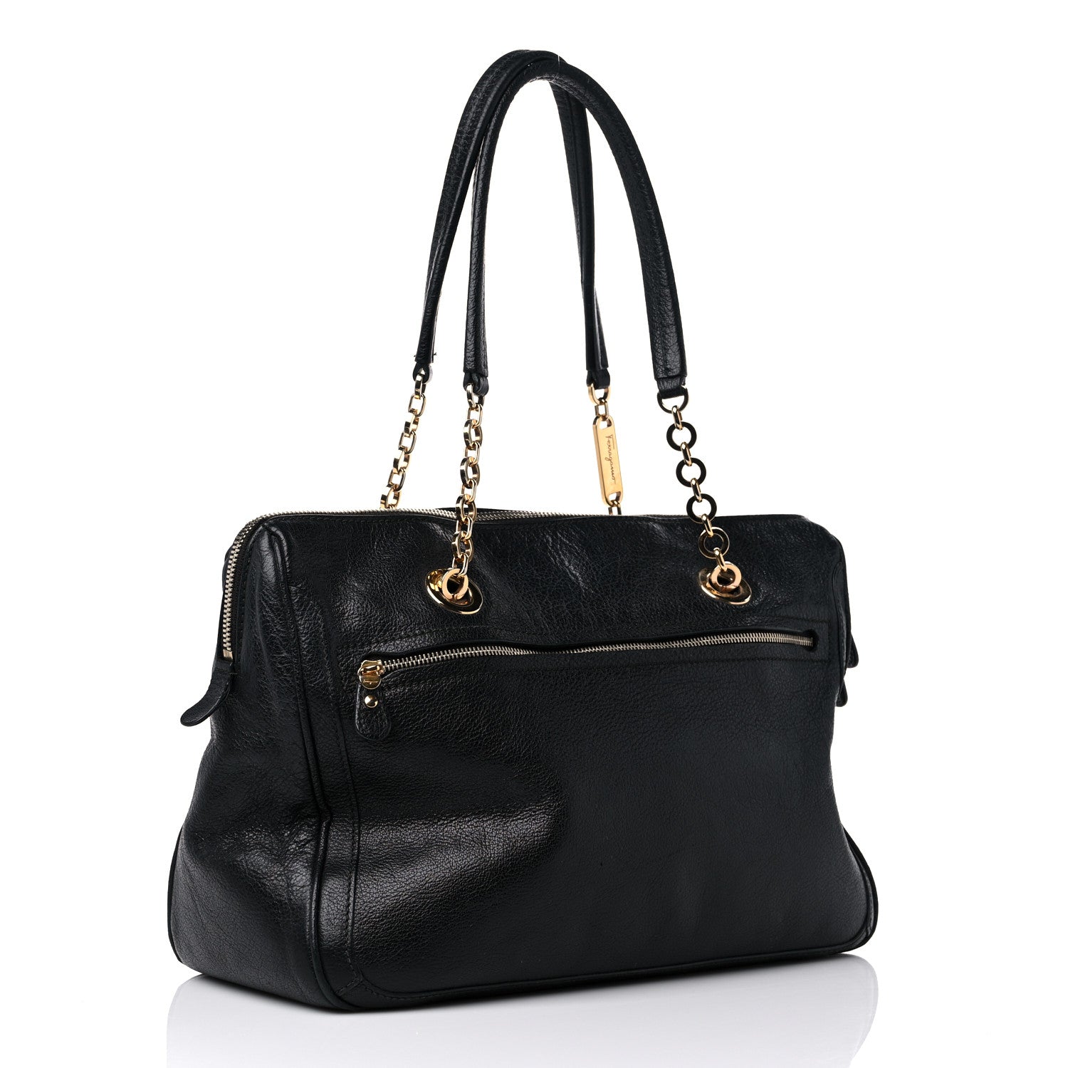 Salvatore Ferragamo Calfskin Fanya Chain Tote Black 3 of 12