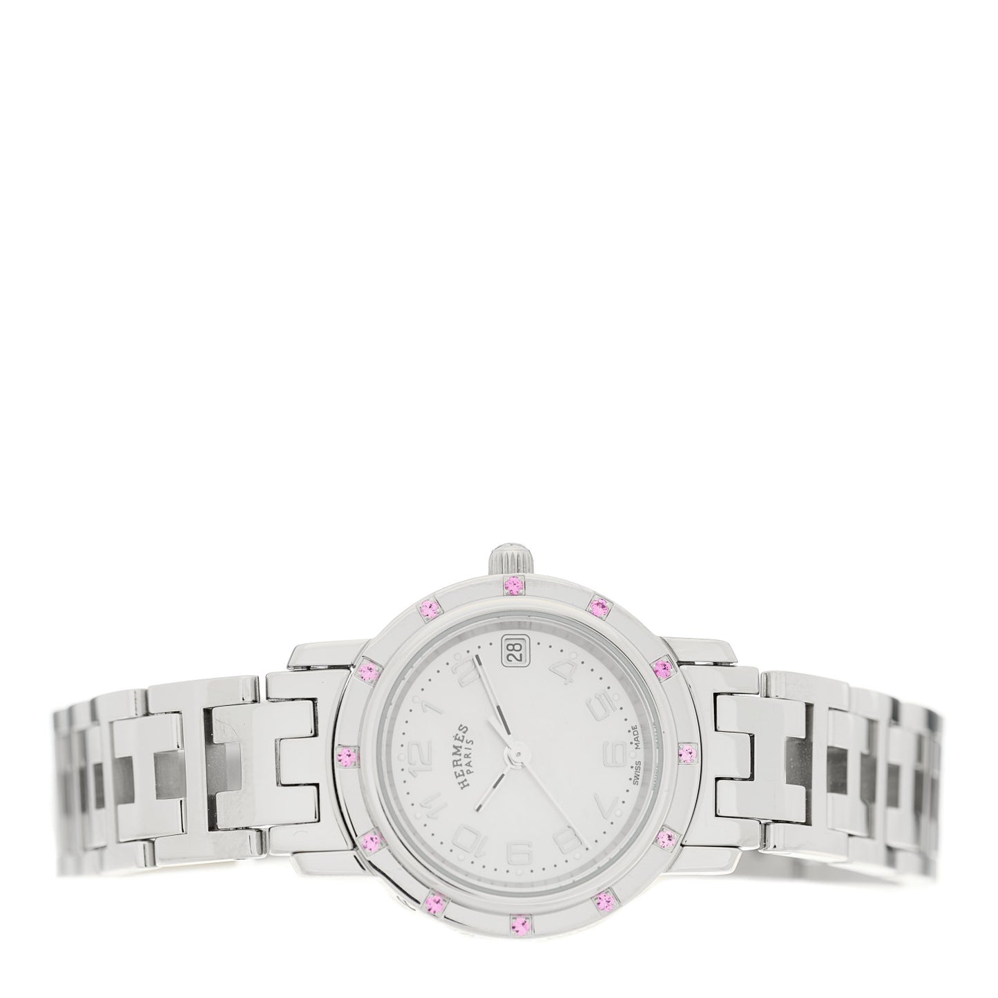 Stainless Steel Pink Sapphire Mother of Pearl 24mm Clipper Nacre Quartz Watch