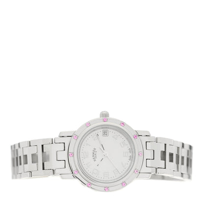 Hermes Stainless Steel Pink Sapphire Mother of Pearl 24mm Clipper Nacre Quartz Watch 2 of 4