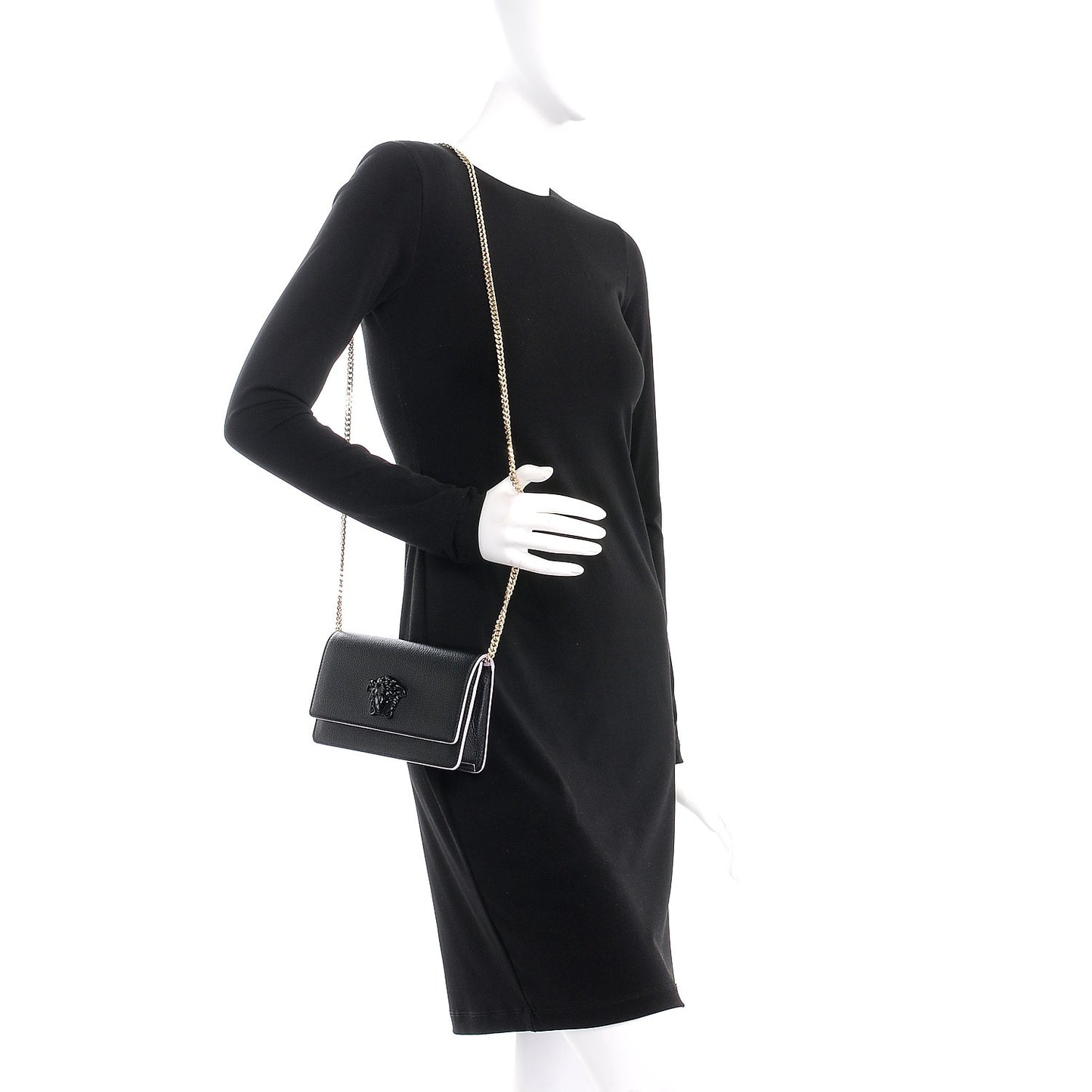 Grained Calfskin Palazzo Chain Evening Bag Black Pink