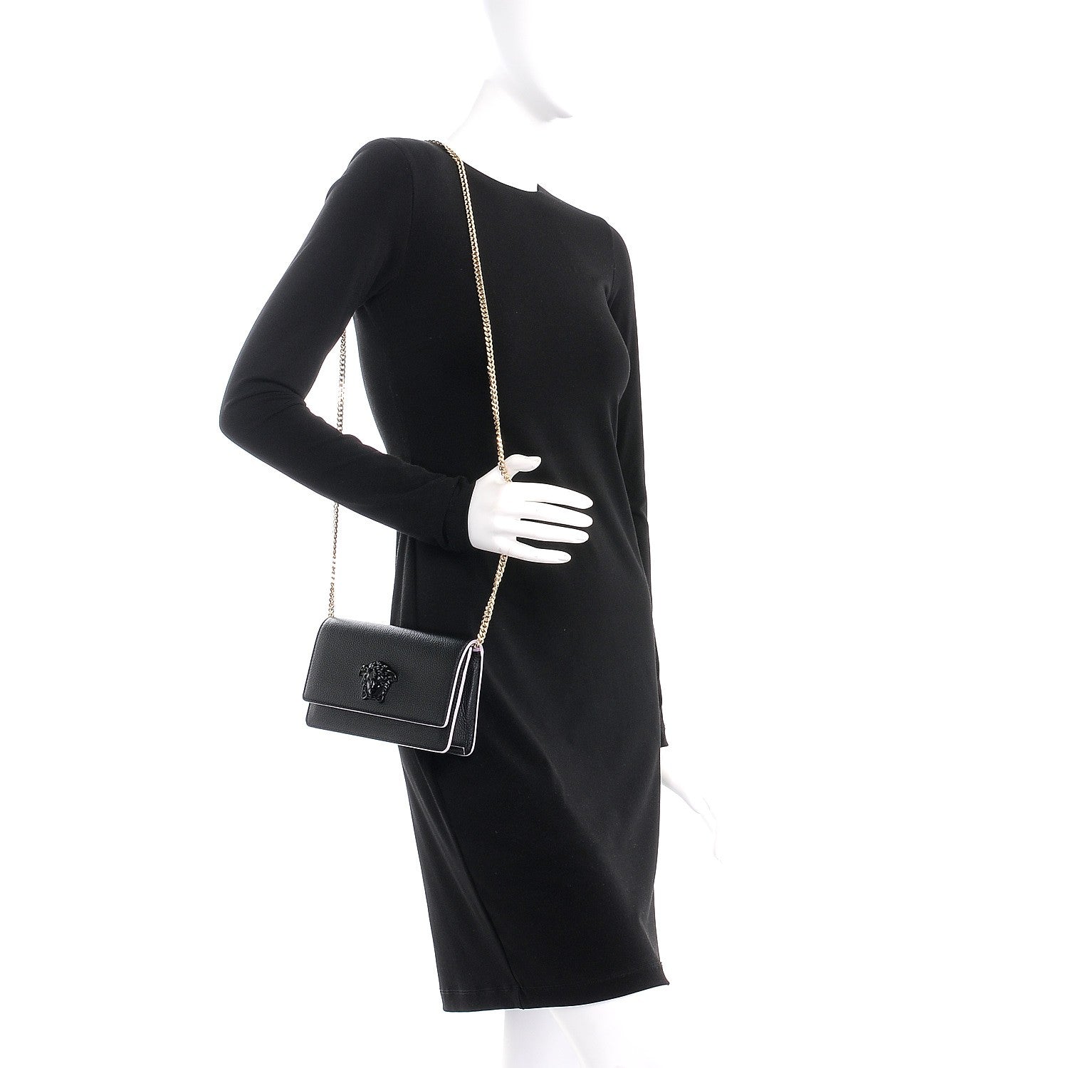 Versace Grained Calfskin Palazzo Chain Evening Bag Black Pink 2 of 6