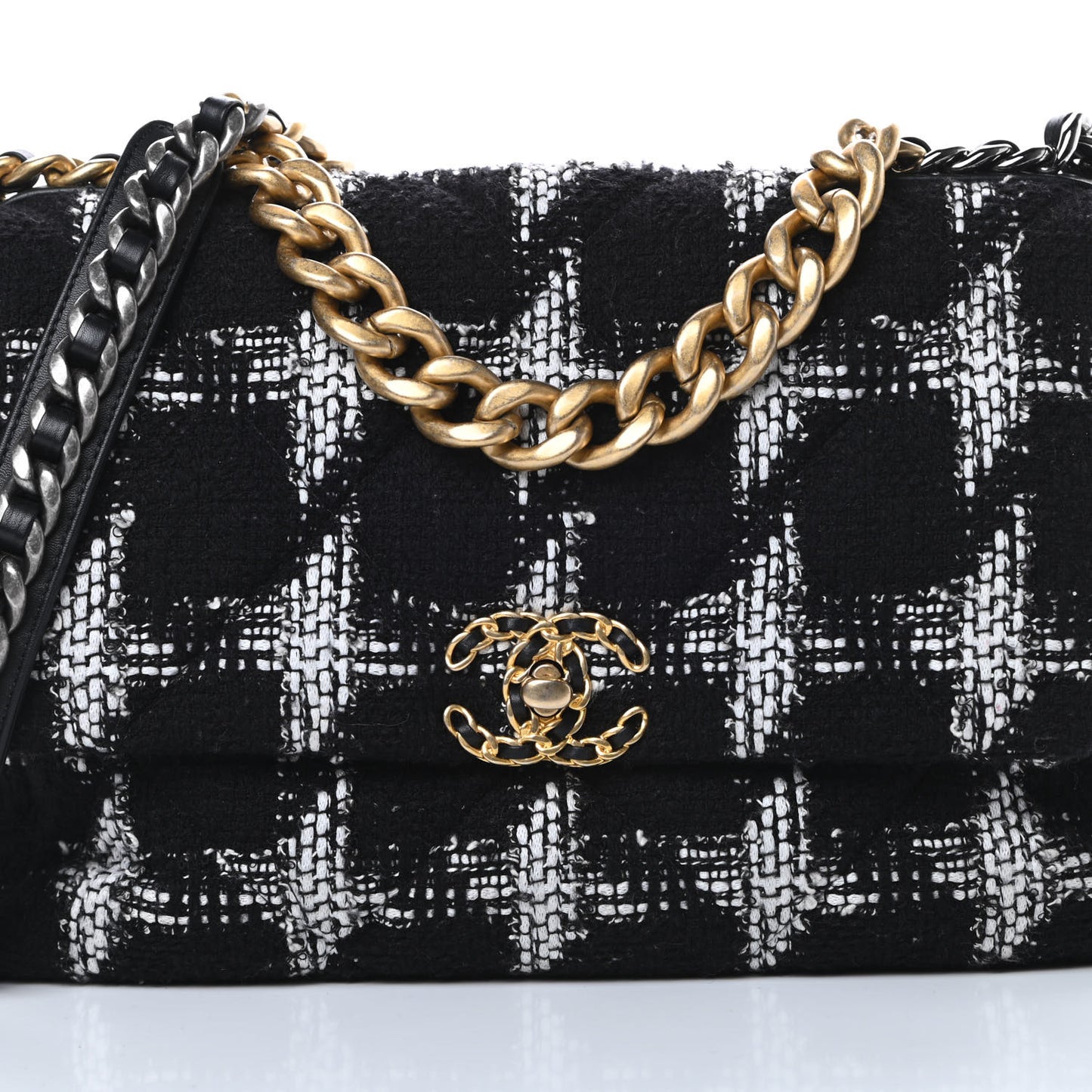 Tweed Quilted Large Chanel 19 Flap Black White