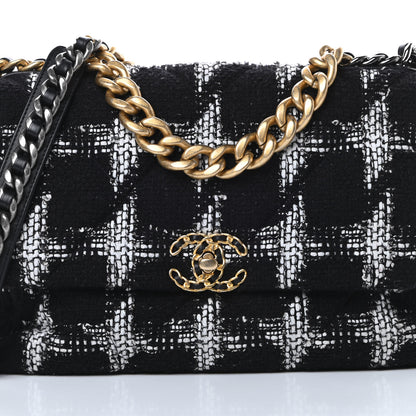 Chanel Tweed Quilted Large Chanel 19 Flap Black White 8 of 10