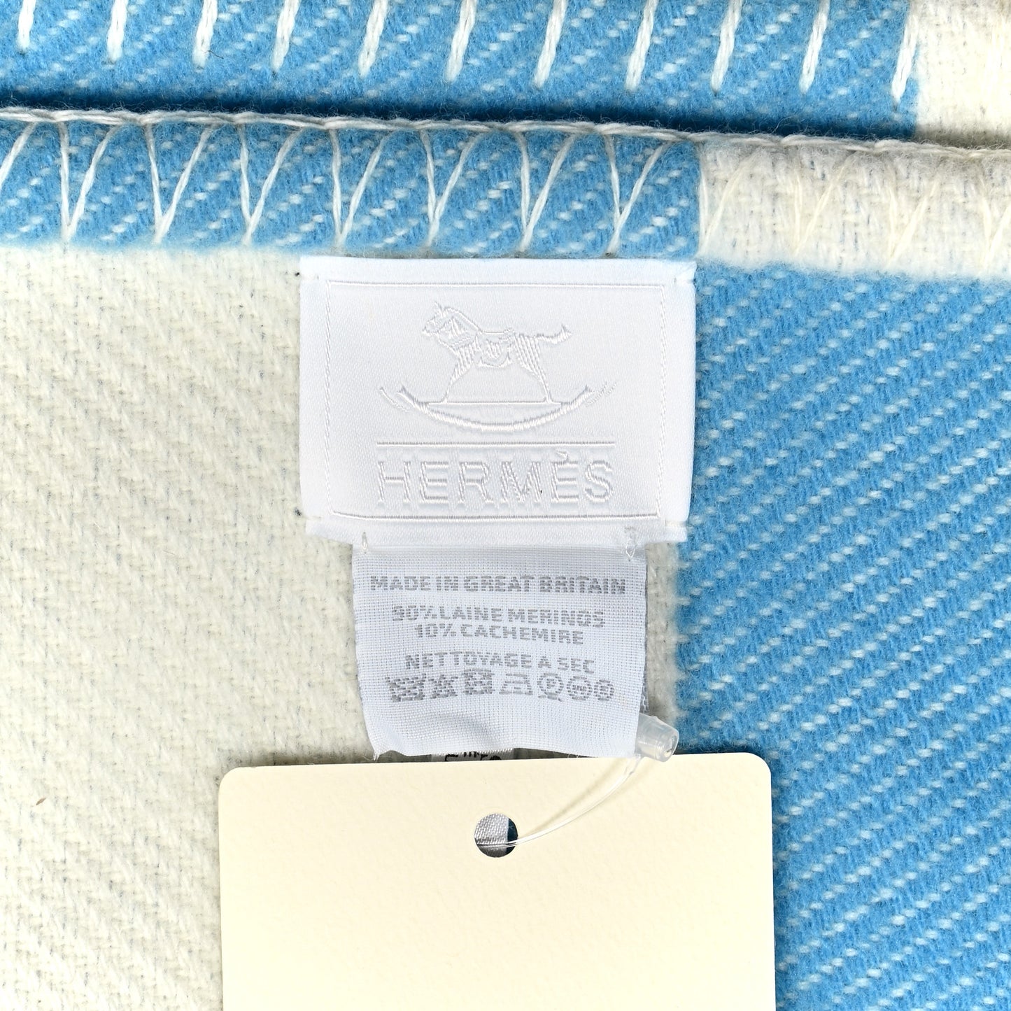 Wool Cashmere Avalon Baby Blanket Bleu Genievre White