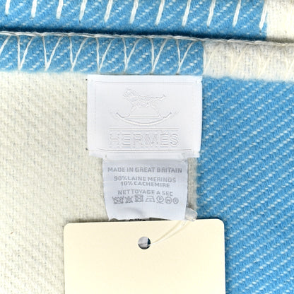 Hermes Wool Cashmere Avalon Baby Blanket Bleu Genievre White 3 of 3