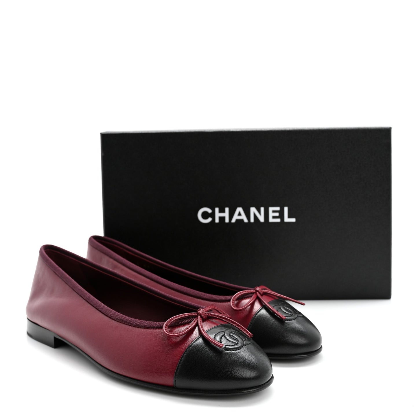 Lambskin Cap Toe CC Ballerina Flats 38.5 Burgundy Black
