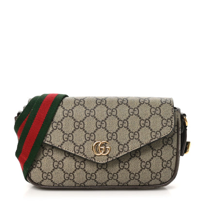 Gucci GG Supreme Monogram Textured Dollar Calfskin Web Mini Ophidia Envelope Shoulder Bag Beige Ebony New Acero 1 of 11