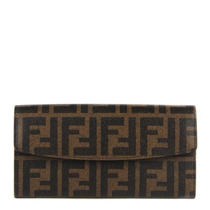 Fendi Zucca Spalmati Vitello Elite Simply Continental Wallet Tobacco Turchese 1 of 9