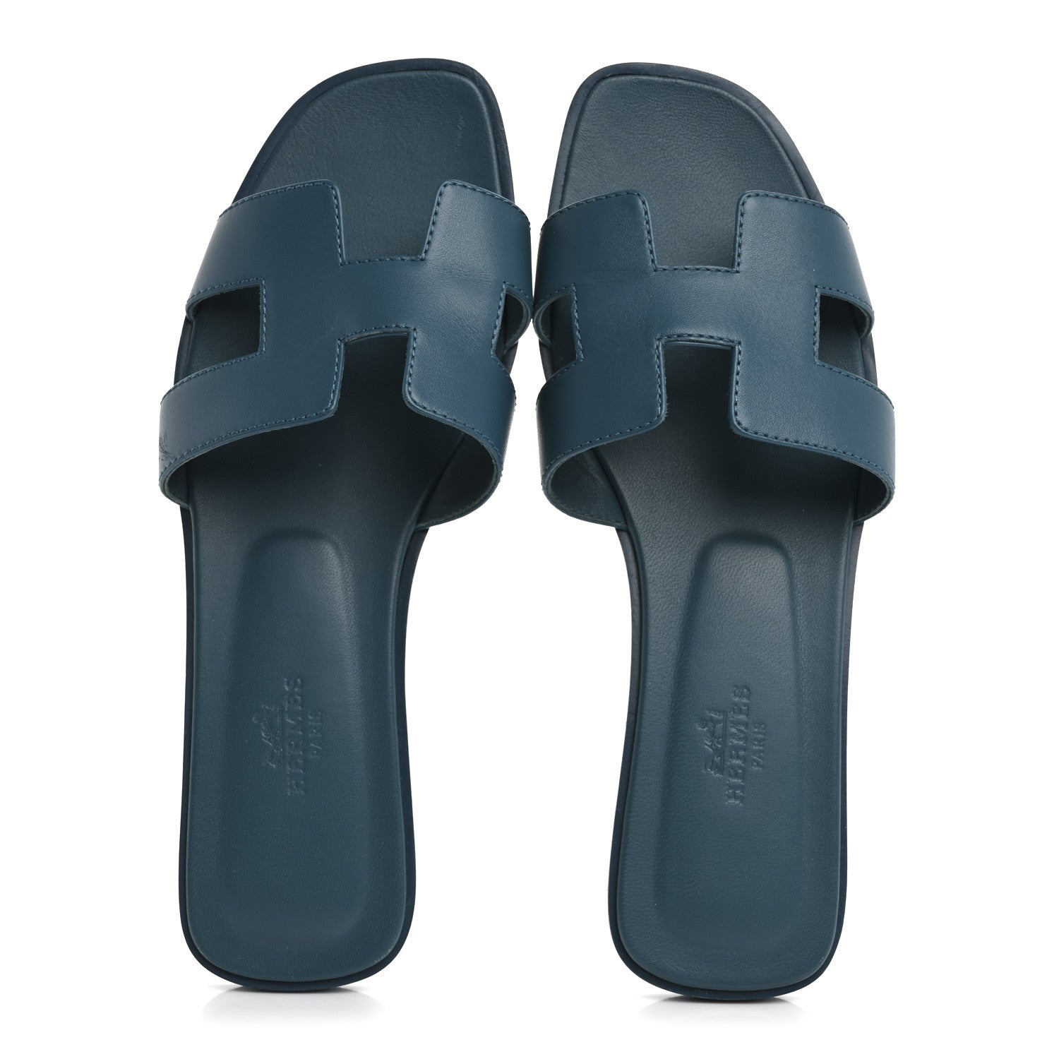 Hermes Calfskin Oran Sandals 37 Bleu Emeraude 2 of 12