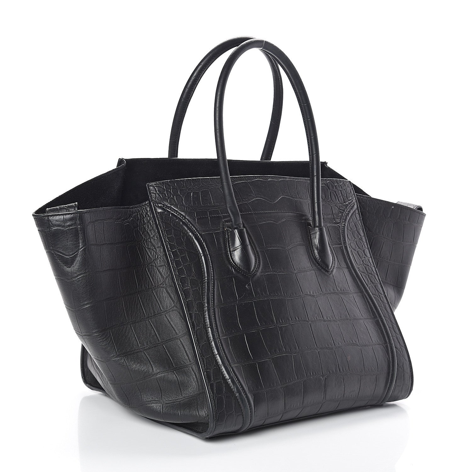 Celine Crocodile Embossed Calfskin Medium Phantom Luggage Black 2 of 11
