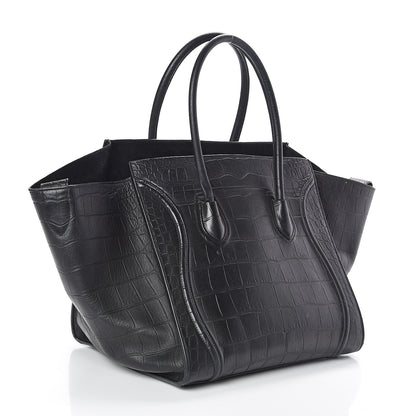 Celine Crocodile Embossed Calfskin Medium Phantom Luggage Black 2 of 11