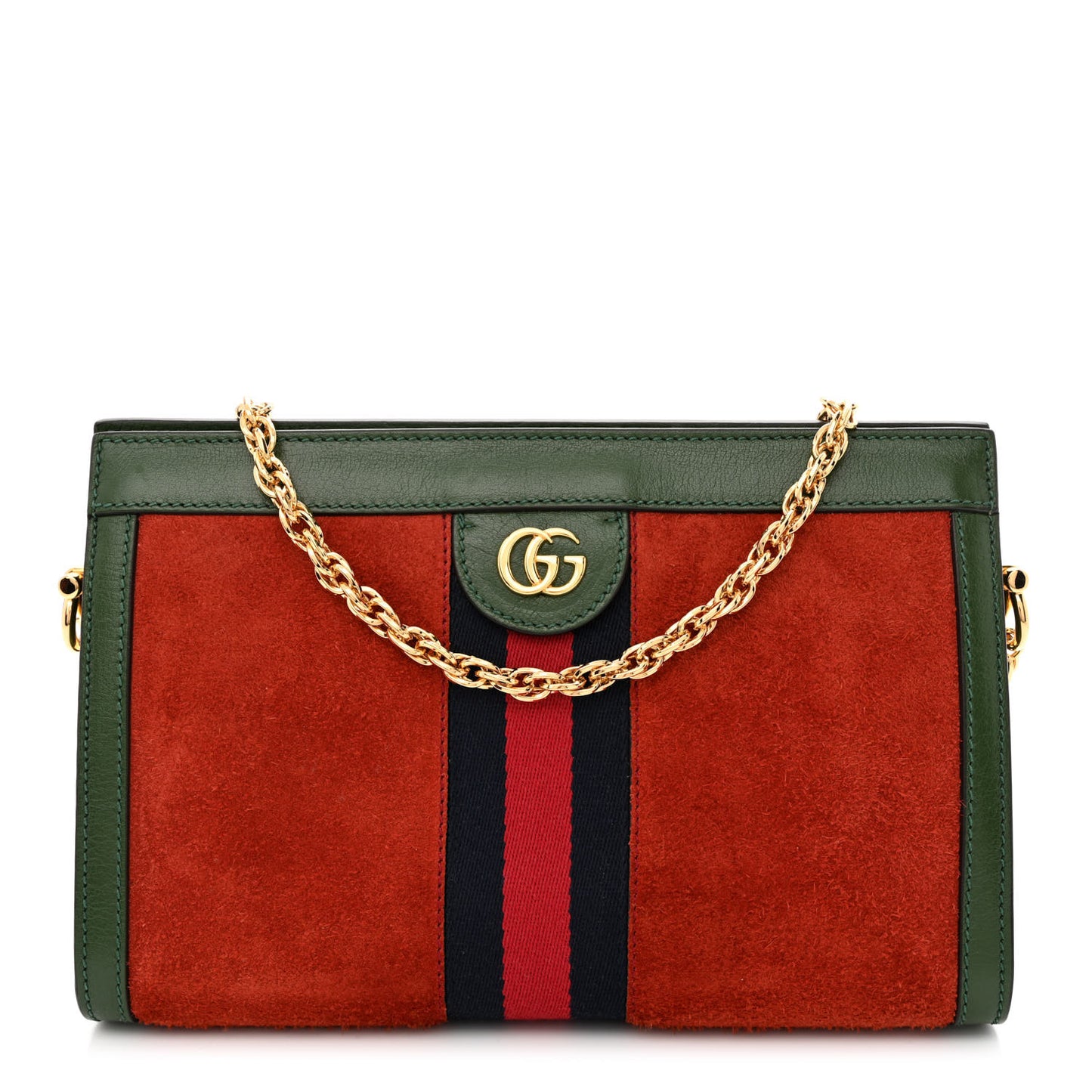 Suede Calfskin GG Web Small Ophidia Chain Shoulder Bag Brown Red Green