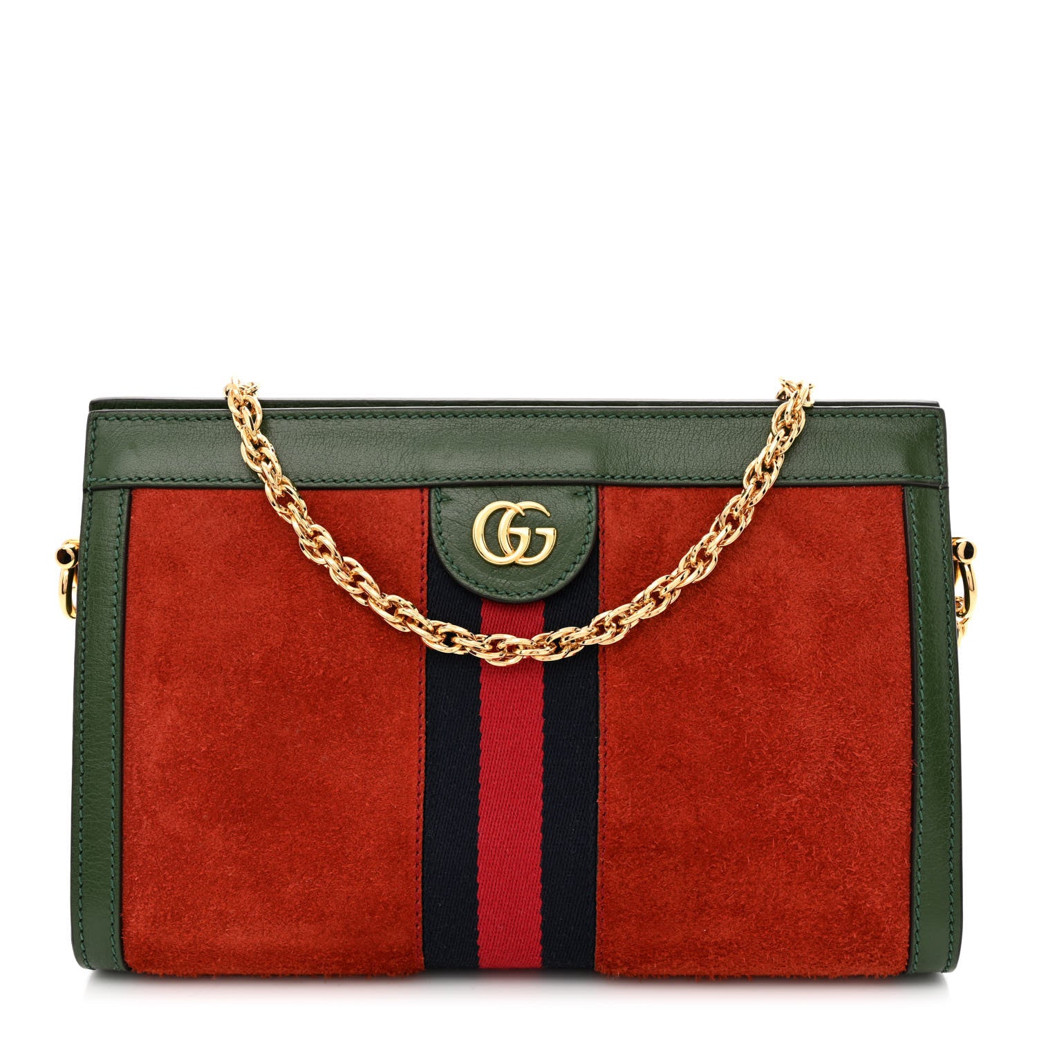 Gucci Suede Calfskin GG Web Small Ophidia Chain Shoulder Bag Brown Red Green 1 of 10