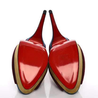 Christian Louboutin Suede Lady Peep 150 Pumps 39 Maroon Turquoise Olive 5 of 8