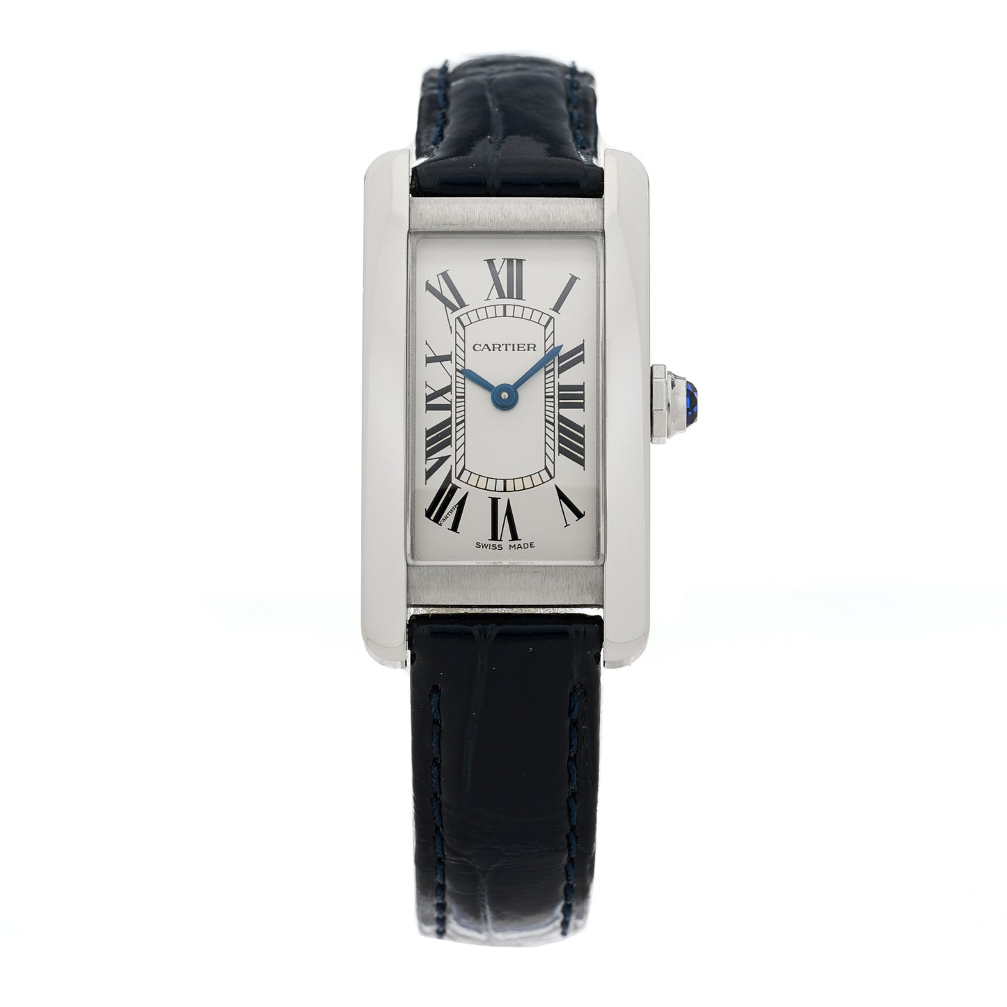 Stainless Steel Alligator 19mm Tank Americaine Quartz Watch Blue