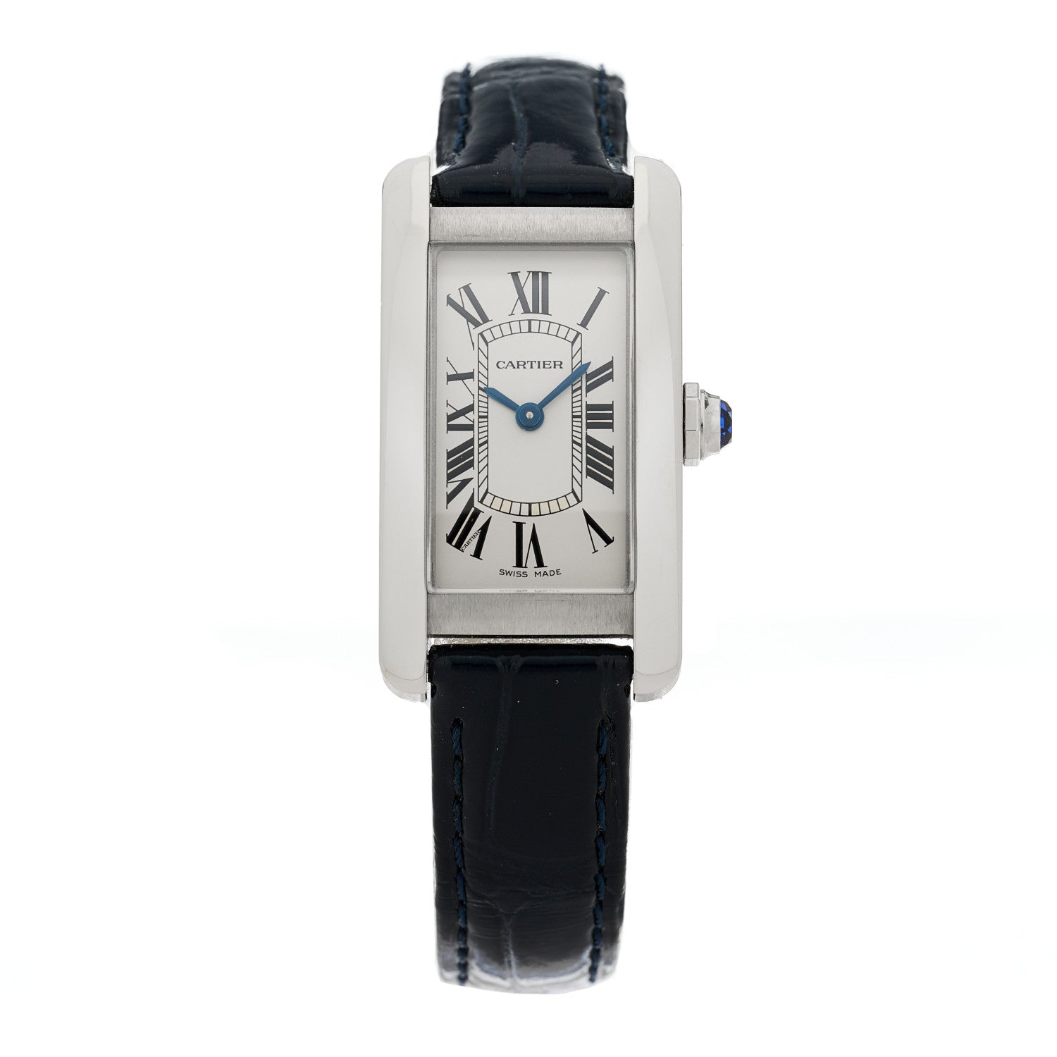 Cartier Stainless Steel Alligator 19mm Tank Americaine Quartz Watch Blue 1 of 4