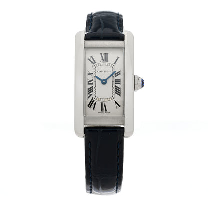Cartier Stainless Steel Alligator 19mm Tank Americaine Quartz Watch Blue 1 of 4