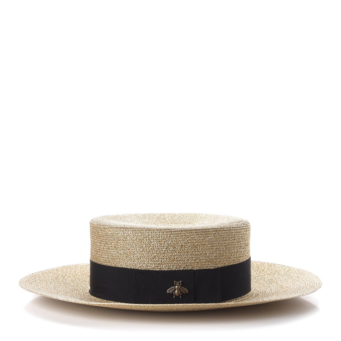 Glittered Straw Grosgrain Wide Brim Hat L Gold Black