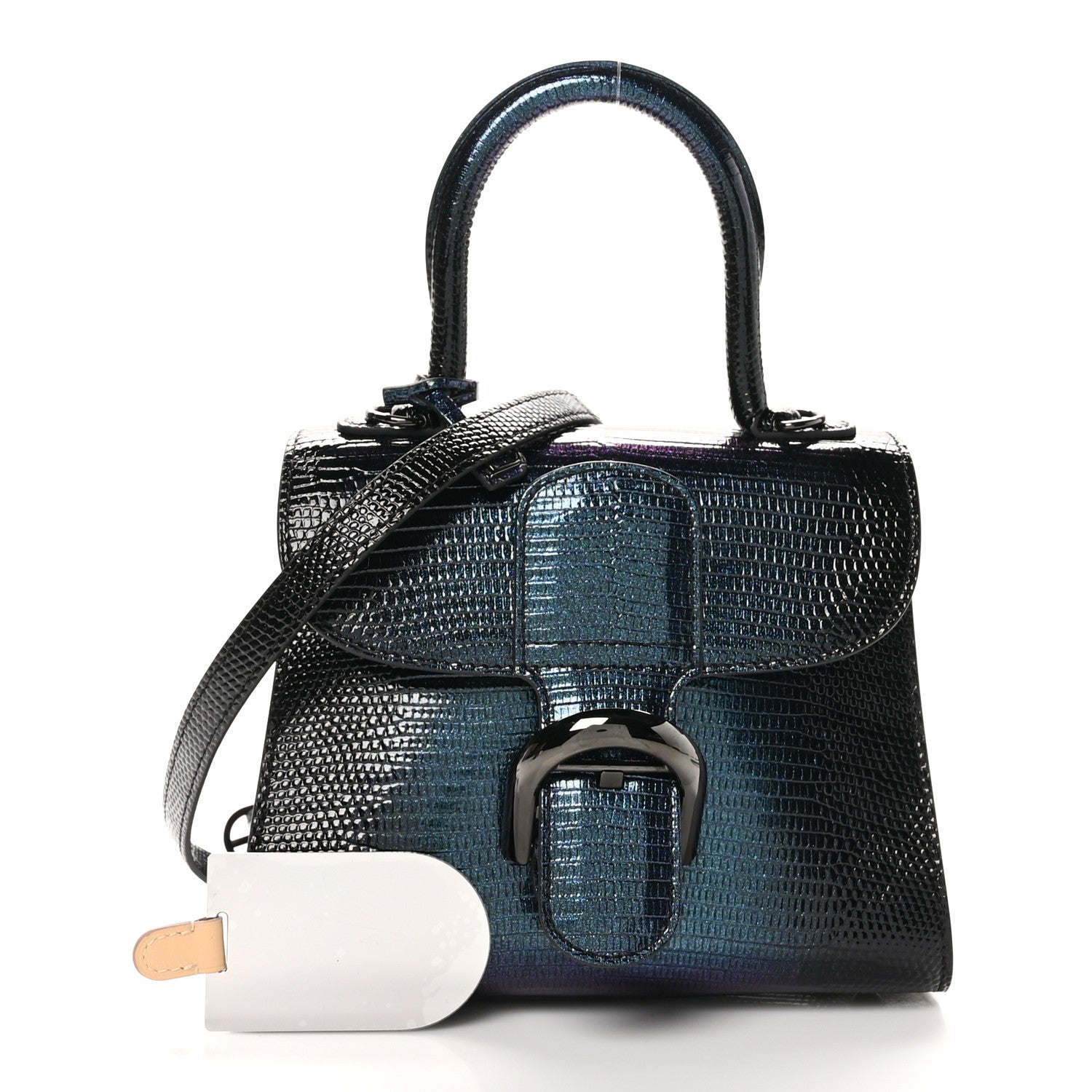 Delvaux Iridescent Lizard Mini Brillant Satchel Black 3 of 10