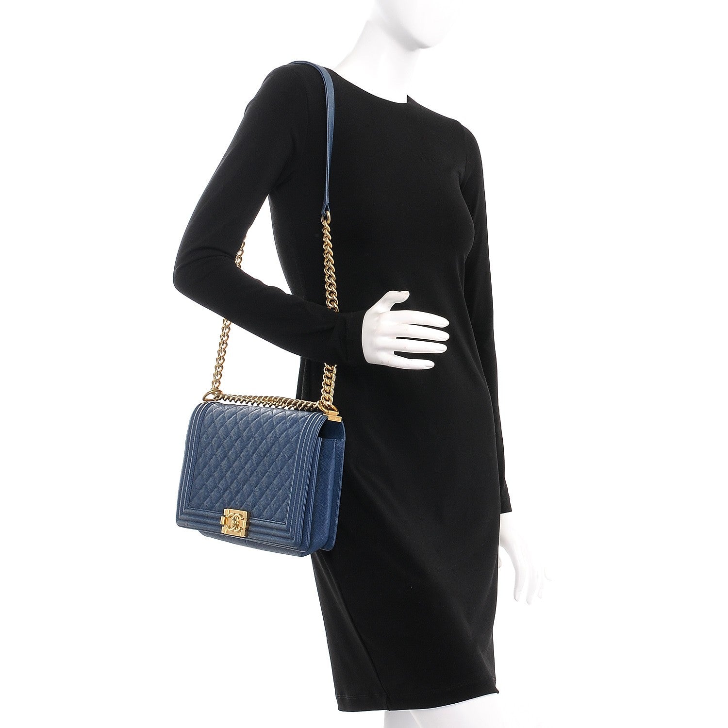Chanel Caviar Quilted New Medium Boy Flap Dark Blue 2 of 9