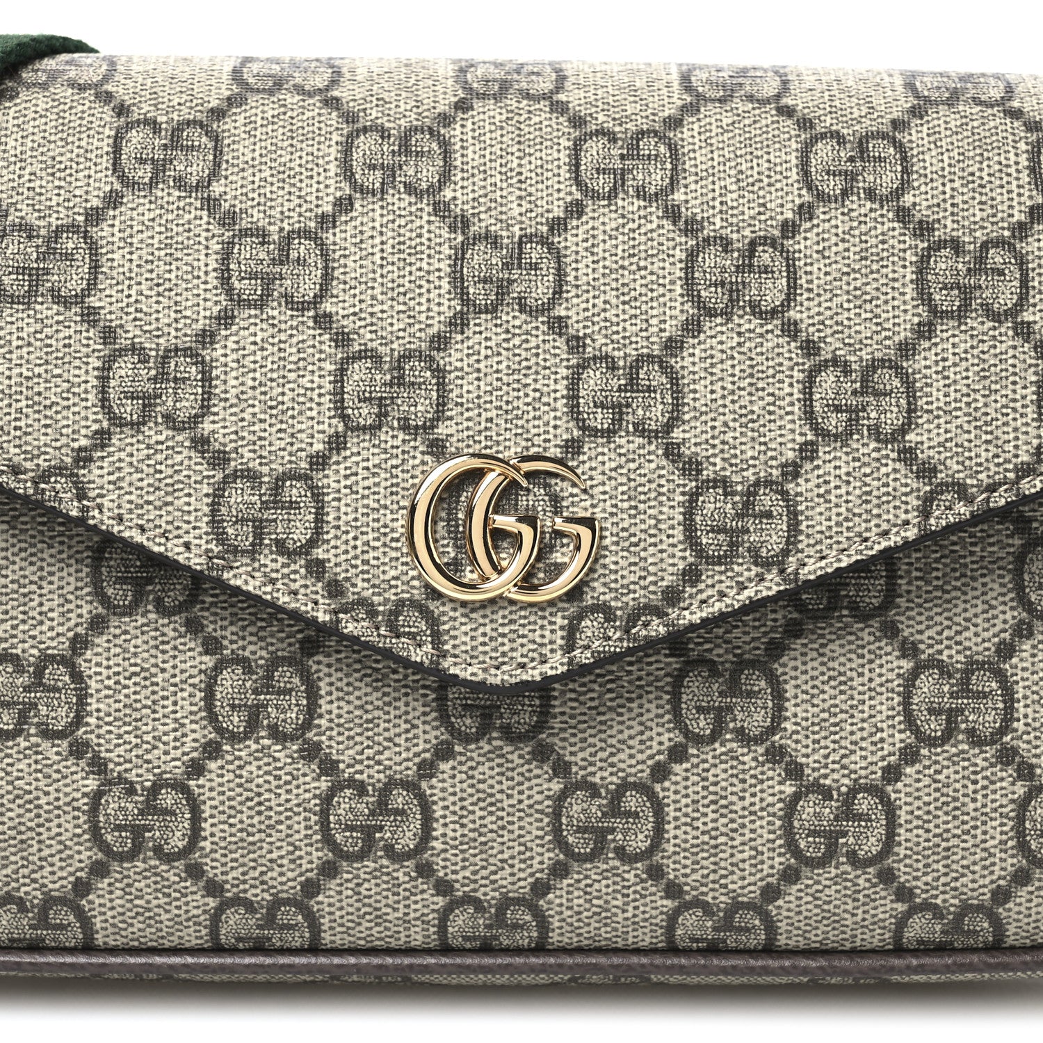 Gucci GG Supreme Monogram Textured Dollar Calfskin Web Mini Ophidia Envelope Shoulder Bag Beige Ebony New Acero 7 of 10