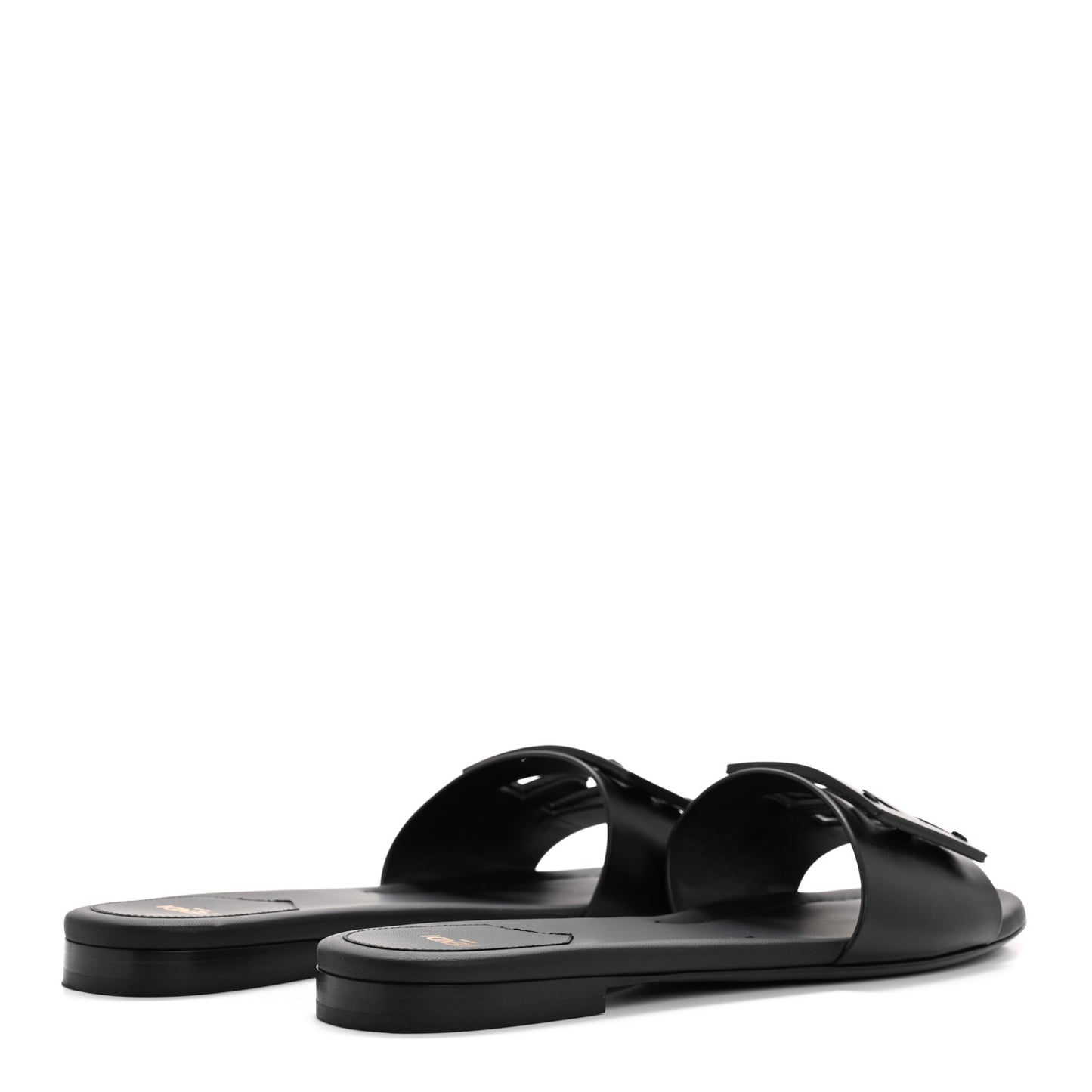 Vitello Cuoio Baguette Flat Slide Sandals 40 Black