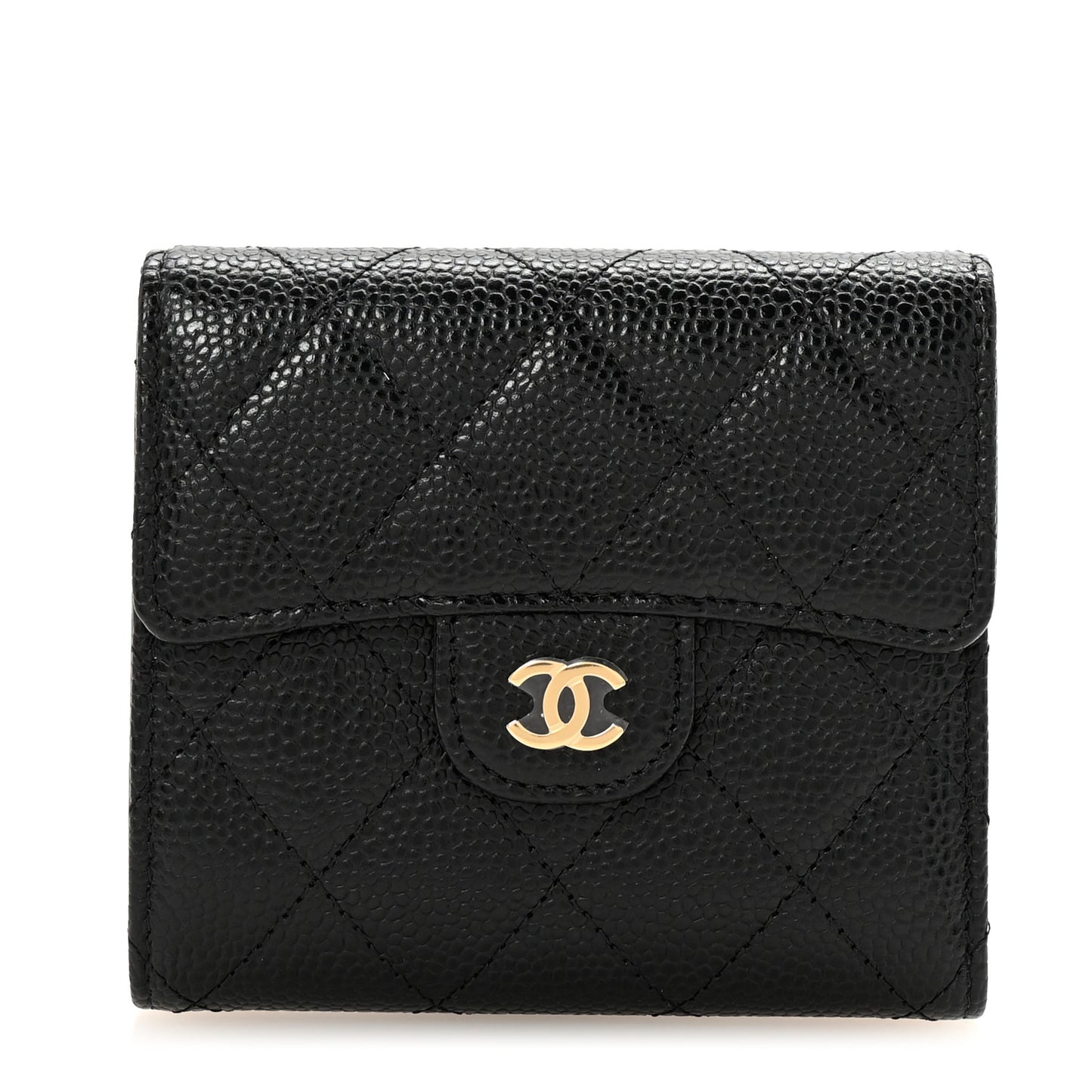Caviar Quilted Compact Flap Wallet Black