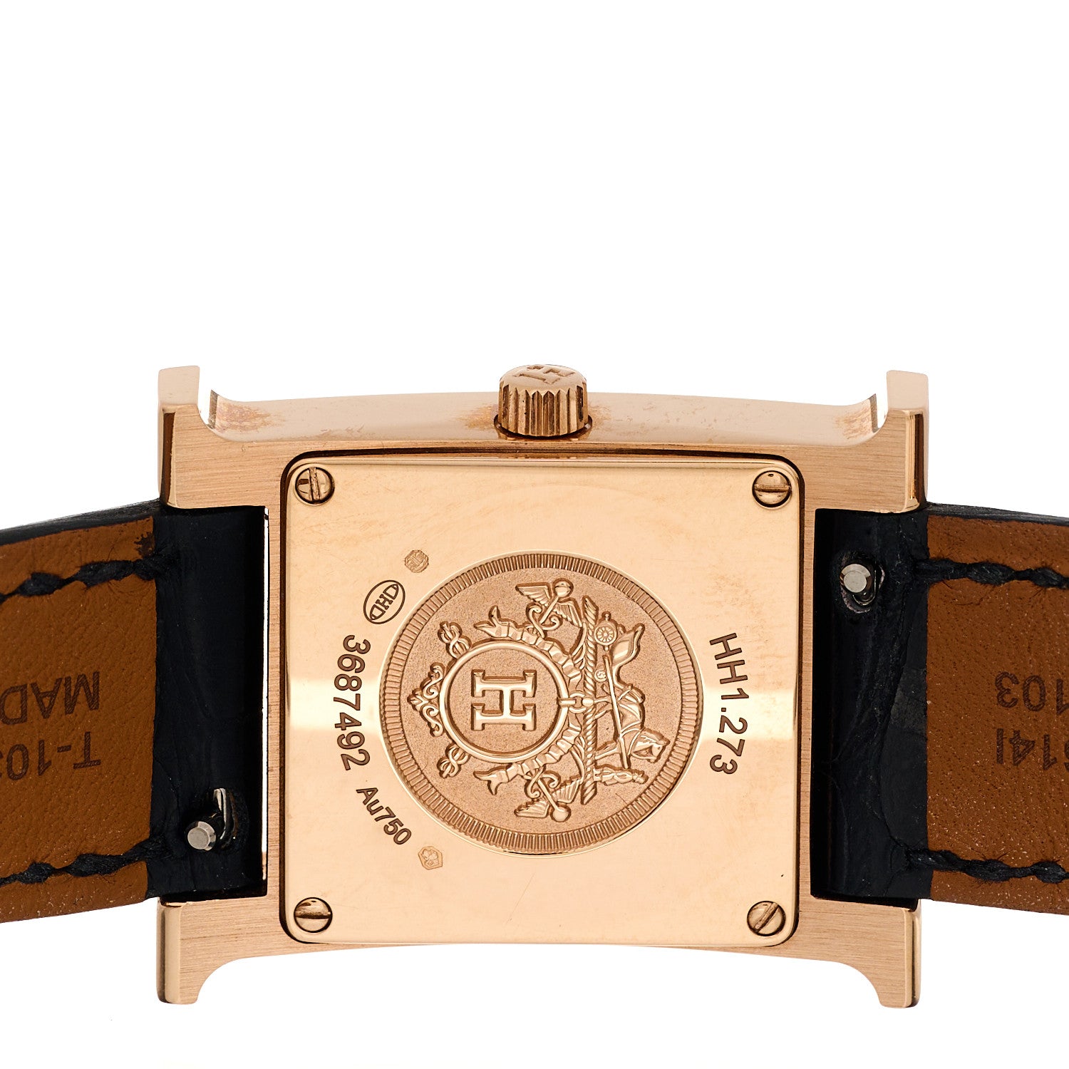 Hermes 18K Rose Gold Alligator Diamond Bezel Mother of Pearl 21mm Heure H Hour Quartz Watch Noir 4 of 5