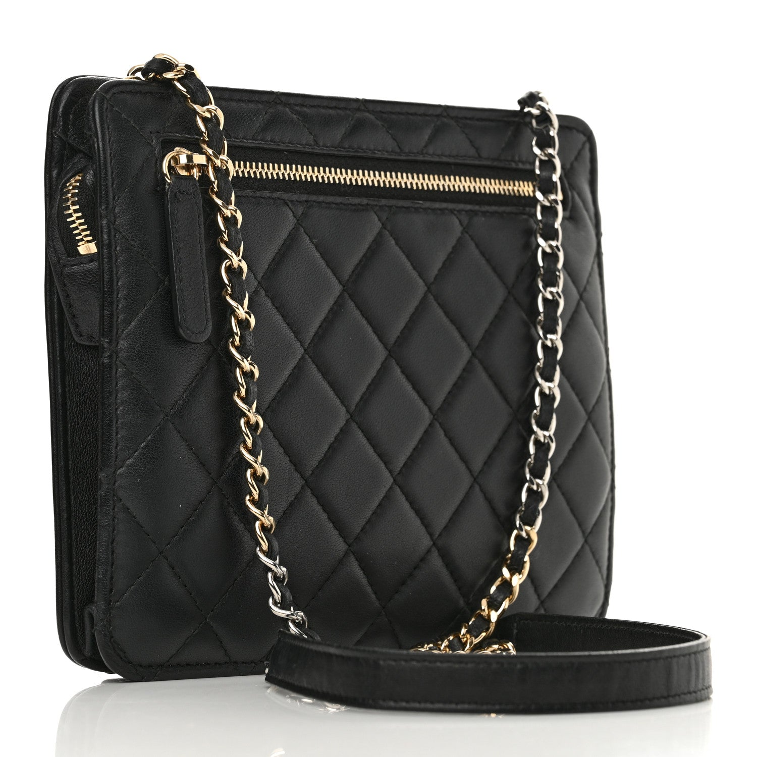 Chanel Lambskin Quilted Square Front Pocket Clutch With Chain Black 3 of 14
