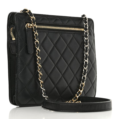 Chanel Lambskin Quilted Square Front Pocket Clutch With Chain Black 3 of 14