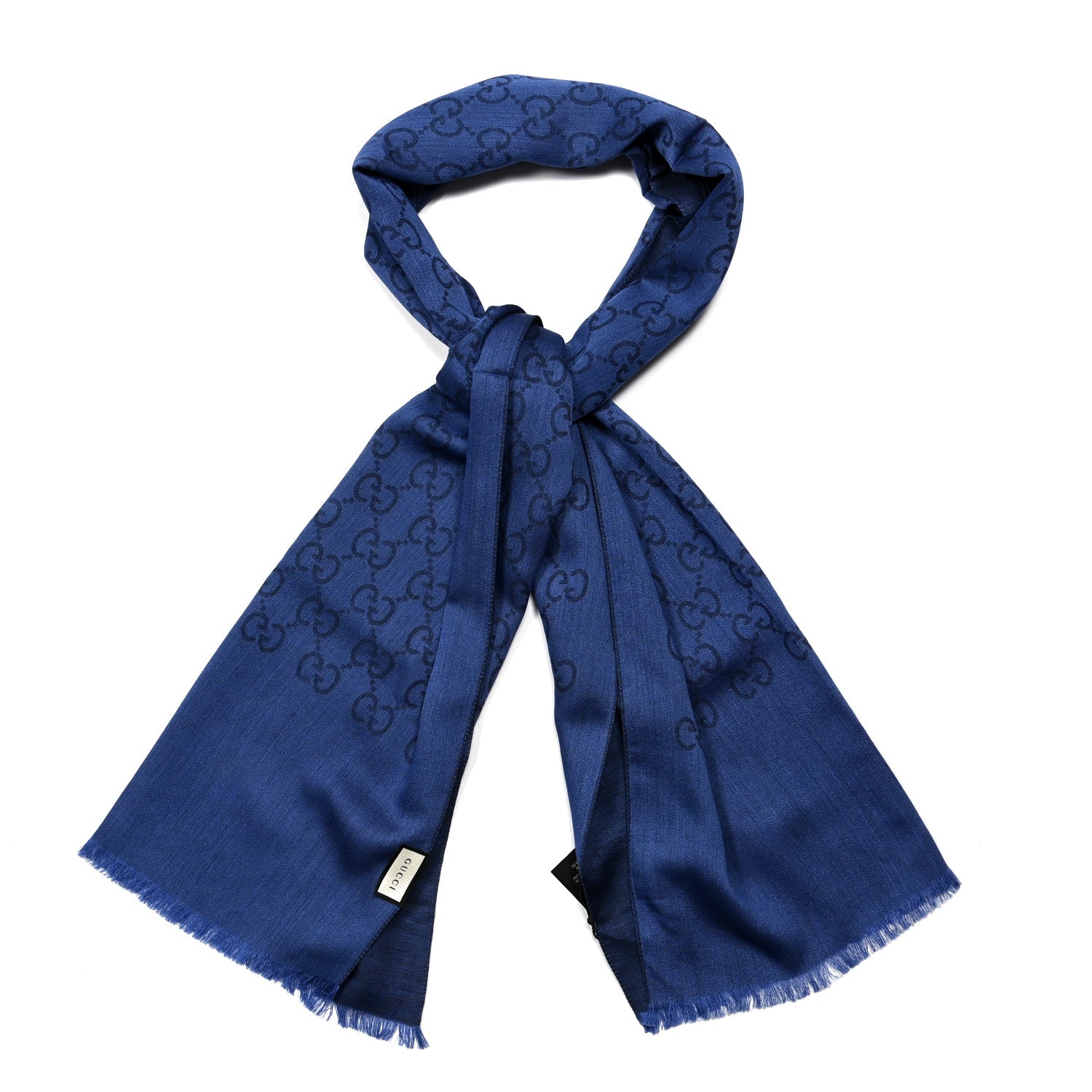 Gucci Wool Silk Jacquard Monogram Scarf Blue 1 of 4