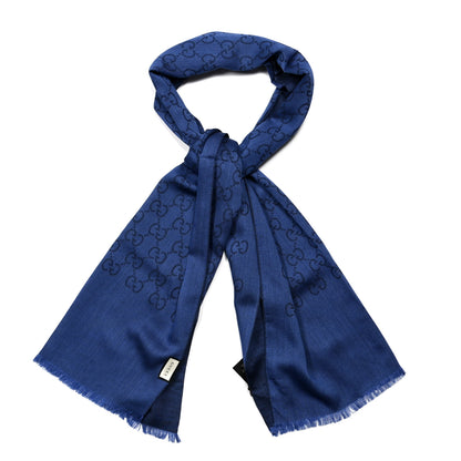 Gucci Wool Silk Jacquard Monogram Scarf Blue 1 of 4