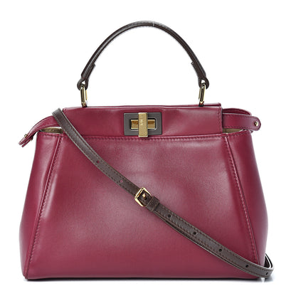 Fendi Nappa Mini Peekaboo Iconic Satchel Black Cherry Brown 2 of 13