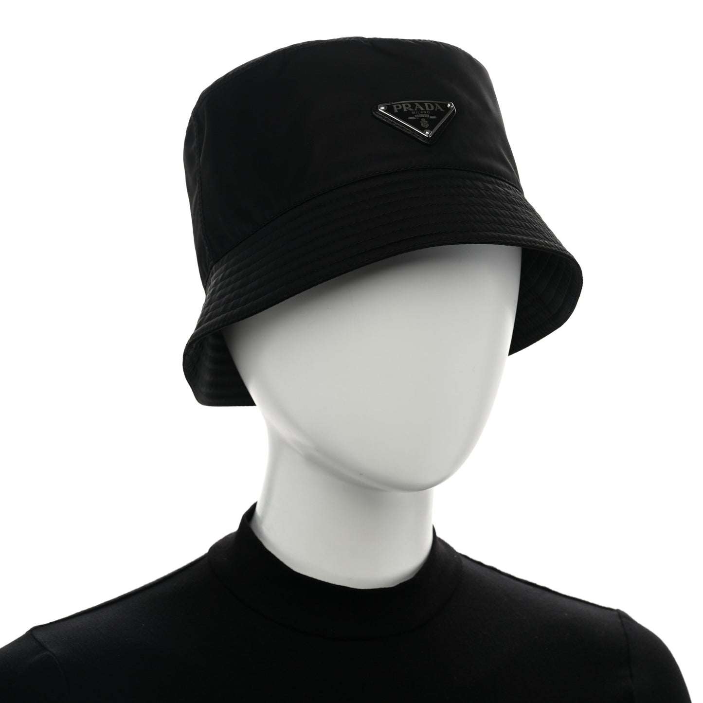 Re-Nylon Metal Triangle Logo Womens Bucket Hat L Black