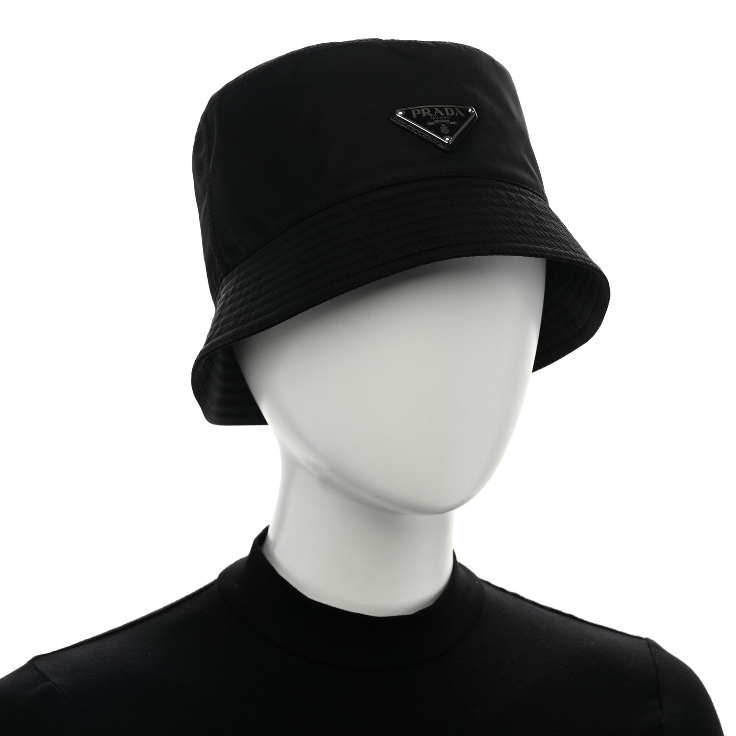Prada Re-Nylon Metal Triangle Logo Womens Bucket Hat L Black 2 of 7
