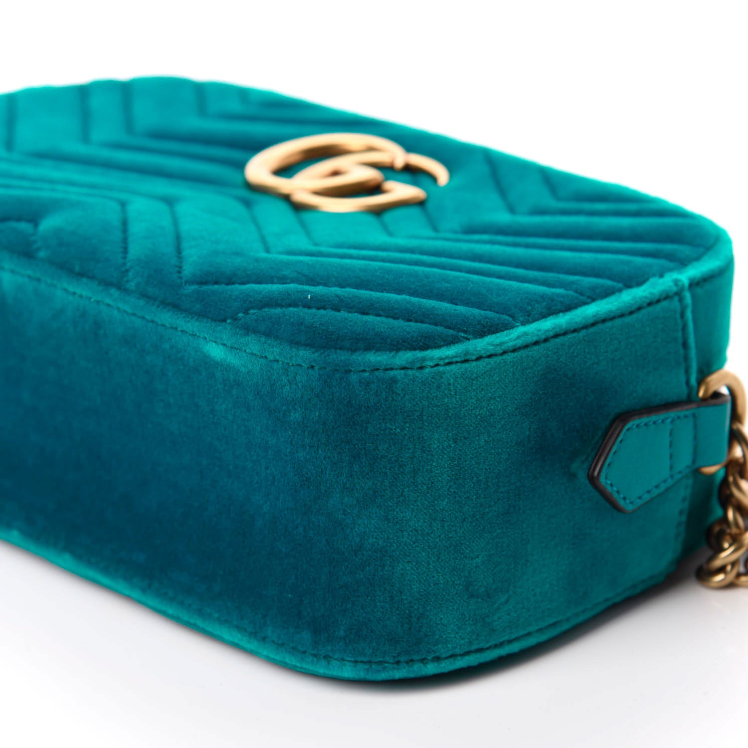 Gucci Velvet Matelasse Small GG Marmont Chain Shoulder Bag Pavone Cyan 7 of 10