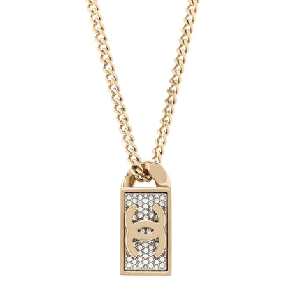 Chanel Crystal Dog Tag Charm Necklace Gold 4 of 7