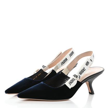 Christian Dior Velvet Ribbon J'Adoir Slingback 65mm Pumps 38.5 Deep Blue 3 of 7