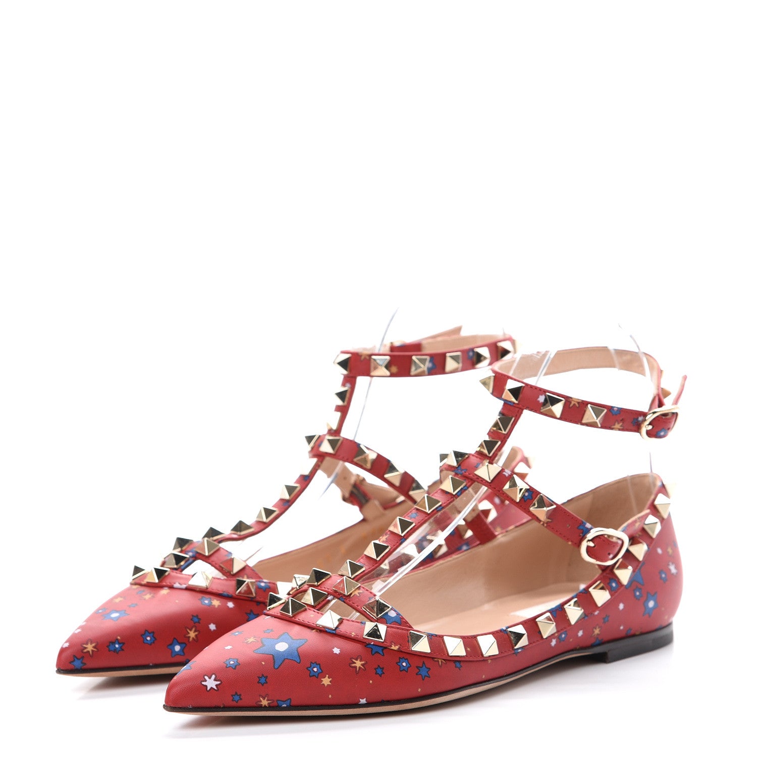 Valentino Garavani Nappa Volcano Print Rockstud Cage Ballerina Flats 35 Rosso 3 of 8