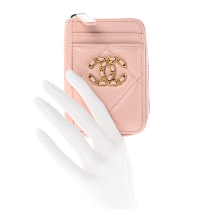 Chanel Lambskin Quilted Chanel 19 Vertical Zip Card Holder Wallet Light Pink 2 of 8