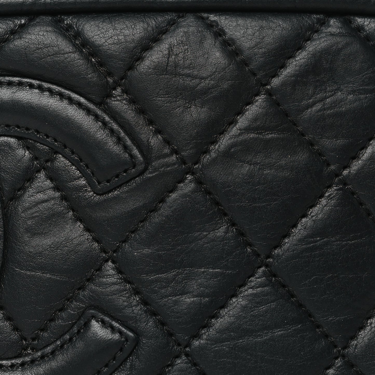 Aged Calfskin Quilted Cambon Cosmetic Case Black