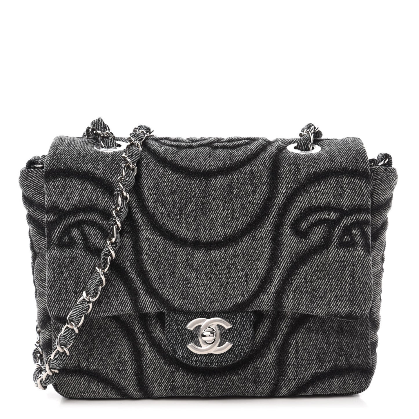 Denim Stitched Mini Square Flap Black